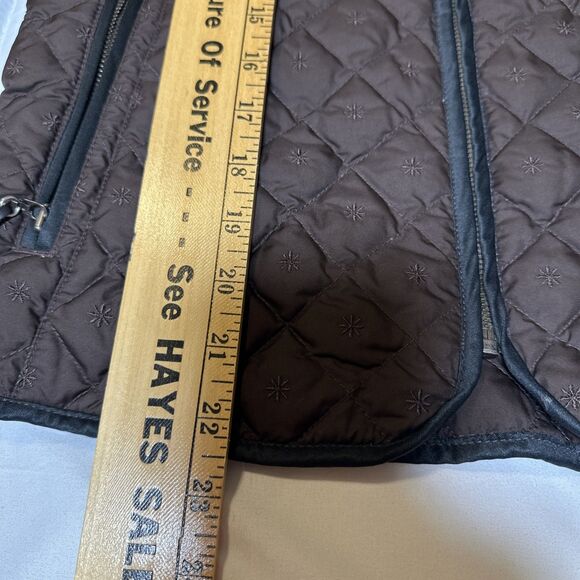 Eddie Bauer Quilted Full Zip Goose Down Embroidered Jacket Coat Sz Small Brown - Picture 11 of 13